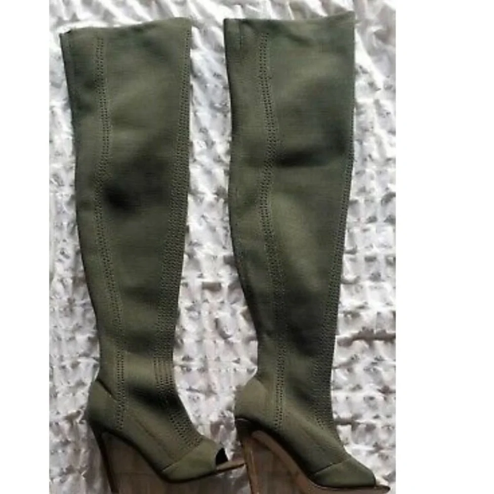 Cape Robbin olive 🫒 Green Peep Toe Over the Knee Boots